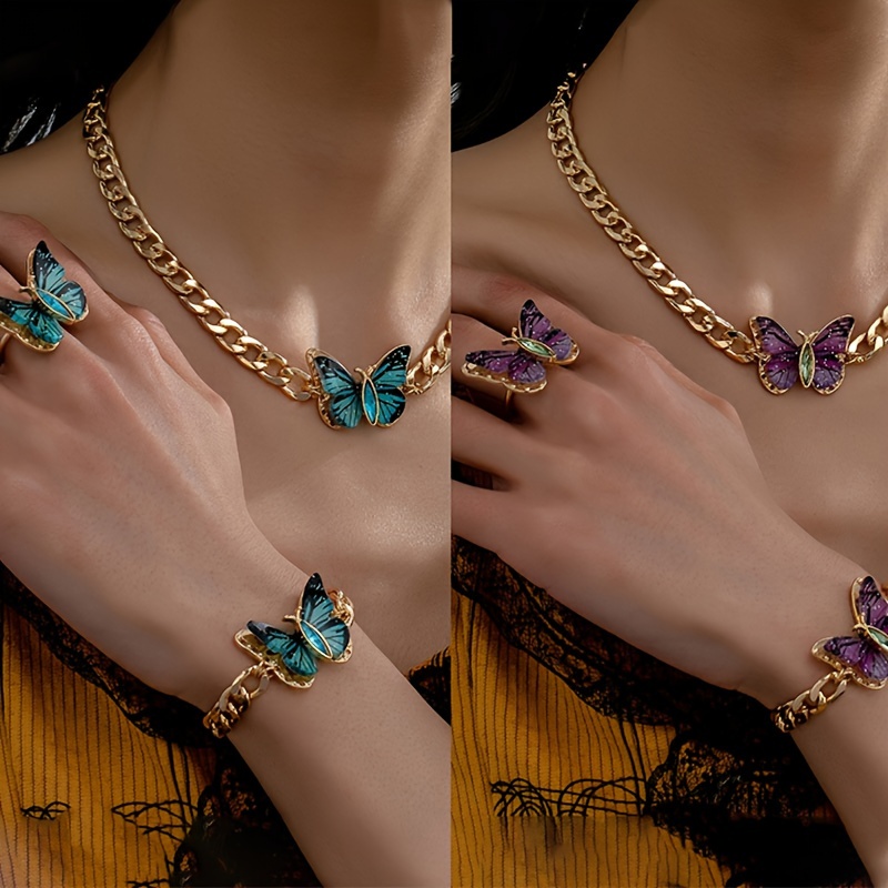 Colorful Purple Butterfly Jewelry Set